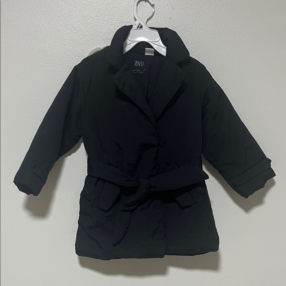 Zara Kids Black Puffer Coat with Belt